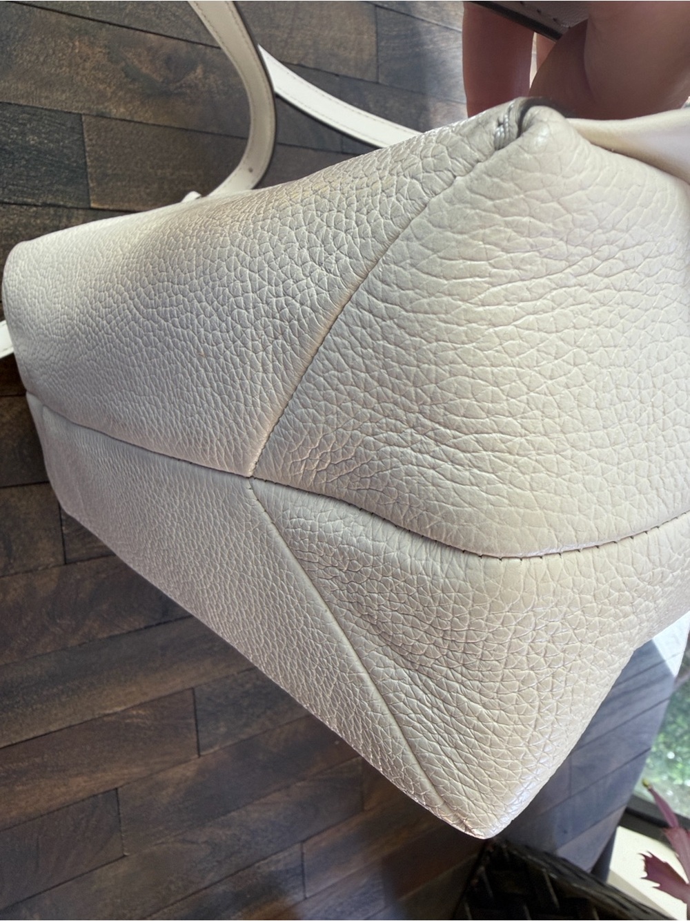 Michael Kors Slim Pebbled Leather Backpack in Cream color with Gold Hardware - Picture 13 of 15